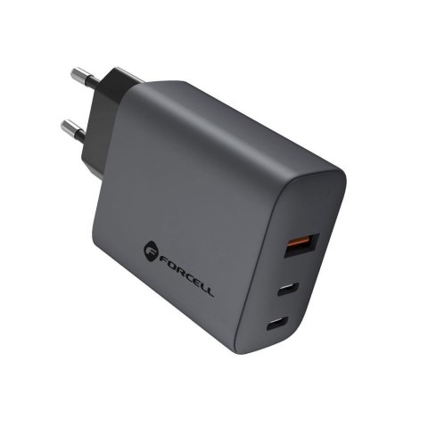 Ładowarka sieciowa do telefonu Forcell F-Energy GaN 2 x USB C + USB A QC4.0 PD 4A 65W VT-42B szara