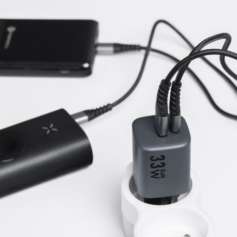 Ładowarka sieciowa do telefonu Forcell F-Energy GaN USB C + USB A QC4.0 PD 3A 33W VT-31 szara