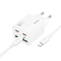Ładowarka sieciowa do telefonu Hoco 2 x USB C + 2 x USB A QC3.0 PD 3A 20W + kabel USB C do Lightning N55 biała