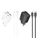 Ładowarka sieciowa do telefonu Hoco 2 x USB C + 2 x USB A QC3.0 PD 3A 20W + kabel USB C do Lightning N55 biała