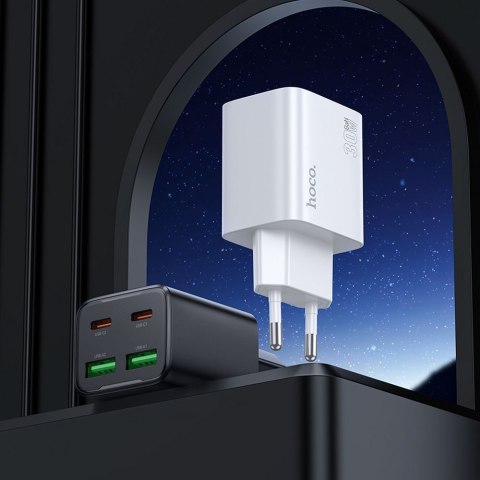 Ładowarka sieciowa do telefonu Hoco 2 x USB C + 2 x USB A QC3.0 PD 3A 30W + kabel USB C do Lightning N56 biała