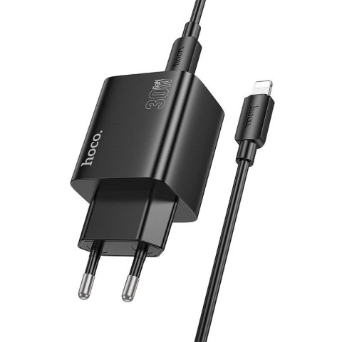 Ładowarka sieciowa do telefonu Hoco 2 x USB C + 2 x USB A QC3.0 PD 3A 30W + kabel USB C do Lightning N56 czarna