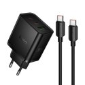 Ładowarka sieciowa do telefonu Hoco 2x USB C + USB A QC3.0 PD 3A 65W + kabel USB C do USB C N75 czarna