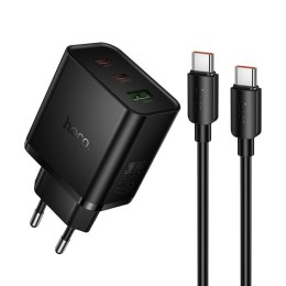 Ładowarka sieciowa do telefonu Hoco 2x USB C + USB A QC3.0 PD 3A 65W + kabel USB C do USB C N75 czarna