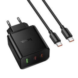 Ładowarka sieciowa do telefonu Hoco 2x USB C + USB A QC3.0 PD 3A 65W + kabel USB C do USB C N75 czarna