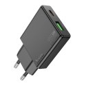 Ładowarka sieciowa do telefonu Hoco Slim USB A + USB C QC3.0 PD 3A 20W N38 czarna