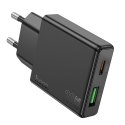Ładowarka sieciowa do telefonu Hoco Slim USB A + USB C QC3.0 PD 3A 20W N38 czarna
