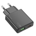 Ładowarka sieciowa do telefonu Hoco Slim USB A + USB C QC3.0 PD 3A 20W N38 czarna