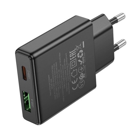 Ładowarka sieciowa do telefonu Hoco Slim USB A + USB C QC3.0 PD 3A 20W N38 czarna