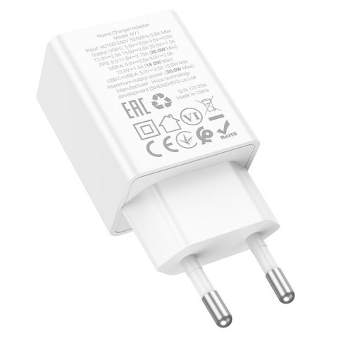 Ładowarka sieciowa do telefonu Hoco USB A + USB C QC3.0 PD AFC 3A 30W N71 biała