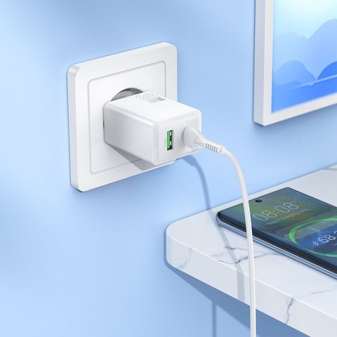 Ładowarka sieciowa do telefonu Hoco USB A + USB C QC3.0 PD AFC 3A 30W N71 biała