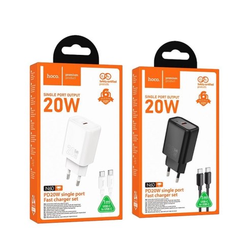 Ładowarka sieciowa do telefonu Hoco USB C QC PD 20W + kabel USB C do Lightning N60 biała