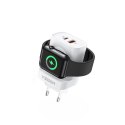 Ładowarka sieciowa do telefonu VEGER USB A + Typ C + ładowarka indukcyjna kompatybilna z Apple Watch PD QC3.0 3A 25W W002E biała