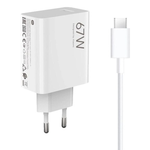 Ładowarka sieciowa Xiaomi BHR9465EU 67W 6.2A USB-A z kablem USB-C - biała