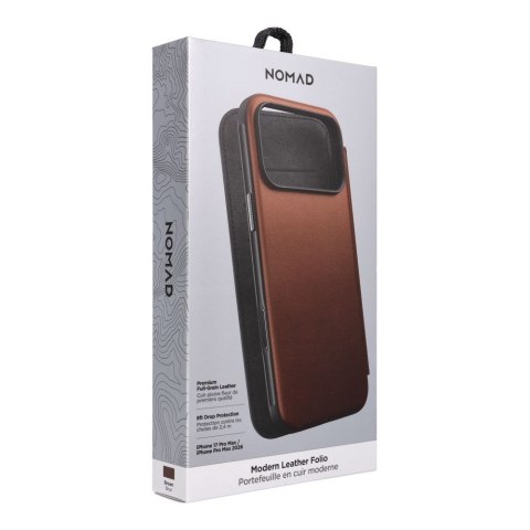 NOMAD futerał skórzany do IPHONE 18 Pro Max/17 Pro Max kompatybilny z MagSafe (Modern Leather Folio ECCO Leather) brązowy