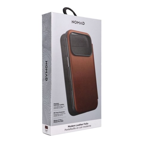 NOMAD futerał skórzany do IPHONE 18 Pro/17 Pro kompatybilny z MagSafe (Modern Leather Folio ECCO Leather) brązowy