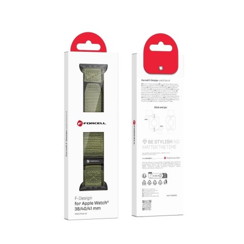 Pasek do Apple Watch Forcell F-Design FA05 rzep nylon 38 / 40 / 41 mm zielony