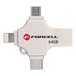 Pendrive 64GB USB 3.2 Gen 1 (USB A / USB C / Lightning / Micro USB) Forcell F-Data Metal Quad srebrny