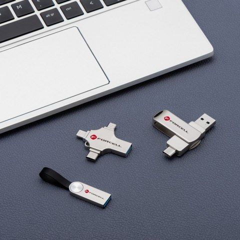Pendrive 64GB USB 3.2 Gen 1 (USB A / USB C / Lightning / Micro USB) Forcell F-Data Metal Quad srebrny