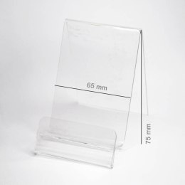Podstawka Pionowa Plexi / Stojak na telefon z Zakładką na Cenę (Smartfon) szer. 65 mm