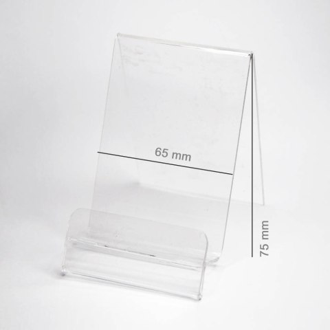 Podstawka Pionowa Plexi / Stojak na telefon z Zakładką na Cenę (Smartfon) szer. 65 mm