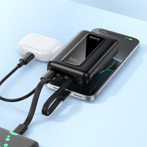 Powerbank 10000 mAh QC PD 22,5W z wbudowanymi kablami USB C + Lightning Hoco J162 czarny