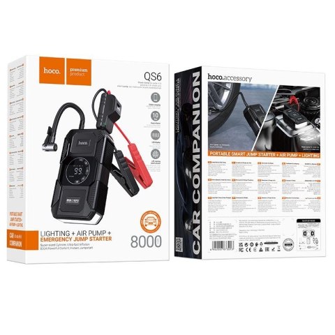 Powerbank 8000 mAh 2,4A 18W z funkcją rozruchu samochodu i pompką Hoco QS6 czarny