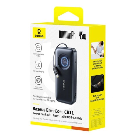Powerbank Baseus EnerCore CR11 10000mAh 45W ze zwijanym kablem USB-C - czarny