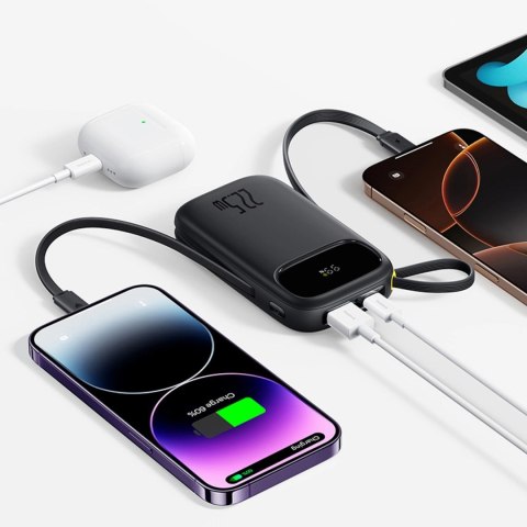 Powerbank Baseus EnerFill FC31 QPow3 10000mAh 22.5W z wyświetlaczem cyfrowym i 2 wbudowanymi kablami (USB-C + Lightning) - czarn