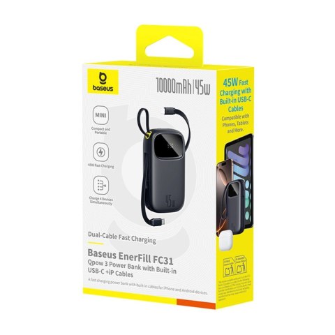 Powerbank Baseus EnerFill FC31 QPow3 10000mAh 45W z kablami USB-C i Lightning - czarny