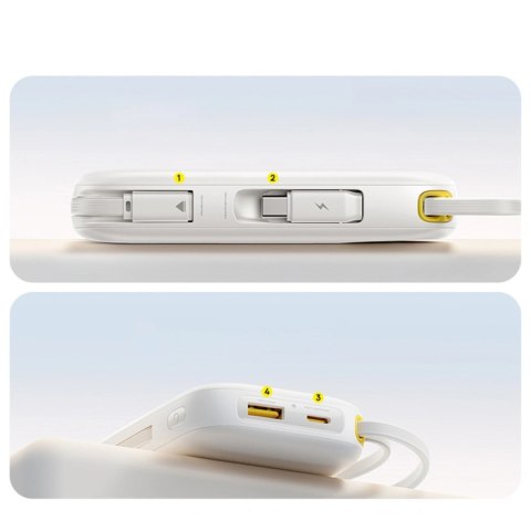Powerbank Baseus EnerFill FC31 QPow3 10000mAh 45W z wyświetlaczem cyfrowym z 2 wbudowanymi kablami USB-C - biały