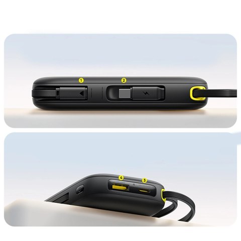 Powerbank Baseus EnerFill FC31 QPow3 10000mAh 45W z wyświetlaczem cyfrowym z 2 wbudowanymi kablami USB-C - czarny