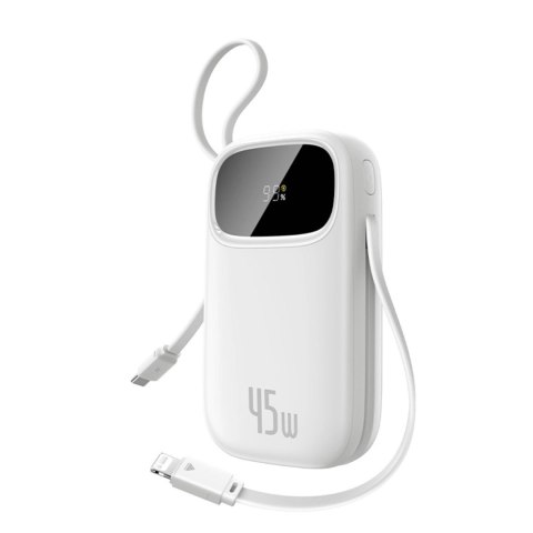 Powerbank Baseus EnerFill FC31 Qpow 3 10000mAh 45W z wyświetlaczem cyfrowym z kablami USB-C i Lightning - biały