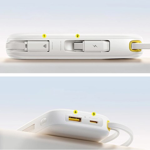 Powerbank Baseus EnerFill FC31 Qpow 3 10000mAh 45W z wyświetlaczem cyfrowym z kablami USB-C i Lightning - biały