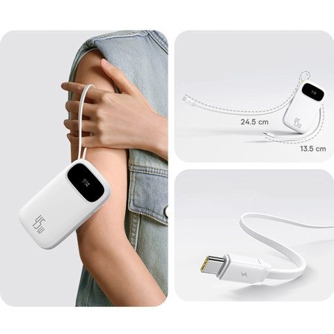 Powerbank Baseus EnerFill FC31 Qpow 3 10000mAh 45W z wyświetlaczem cyfrowym z kablami USB-C i Lightning - biały