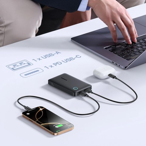 Powerbank Baseus EnerFill FP11 10000mAh 15W (z czarnym kablem Simple USB-C - USB-C 20V/3A 30cm) - czarny