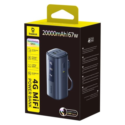 Powerbank Baseus EnerGeek GX11 MiFi 20000mAh 67W z funkcją Wi-Fi - czarny