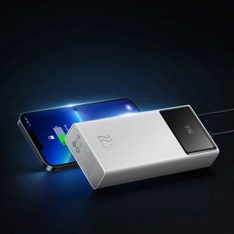 Powerbank Baseus Star-Lord 20000mAh 22,5W z wyświetlaczem cyfrowym i kablem USB-C 3A 30cm - biały