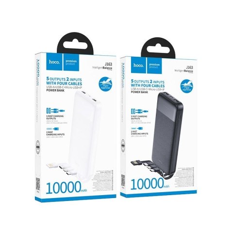 Powerbank Hoco 10000 mAh 2A z czterema wbudowanymi kablami USB A + USB C+ Lightning + Micro USB J163 czarny