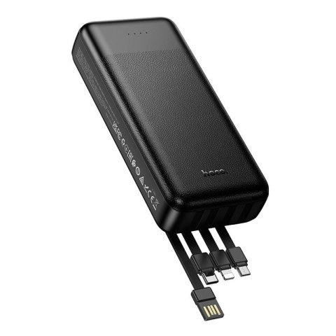Powerbank Hoco 20000 mAh 2A z czterema wbudowanymi kablami USB A + USB C+ Lightning + Micro USB J163A czarny