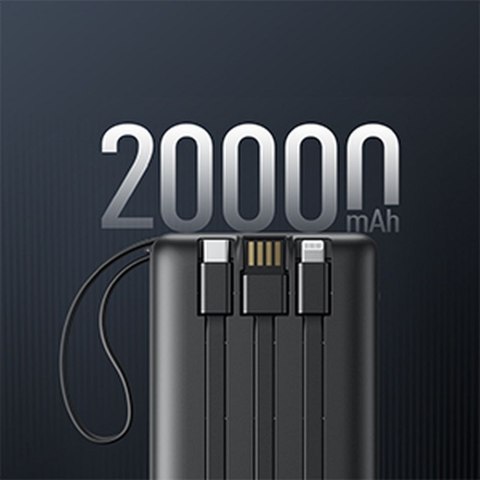 Powerbank Veger C20 (W2047 / W2059) 20000 mAh z wbudowanymi kablami Micro USB / Typ C / Lightning czarny