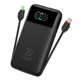 Powerbank Veger Fuerza 10 (W1212B) PD 20W 10000 mAh z wbudowanymi kablami Typ C / Lightning czarny