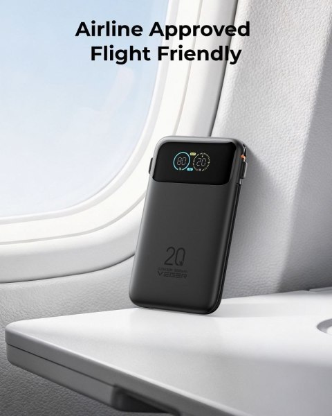 Powerbank Veger Fuerza 10 (W1212B) PD 20W 10000 mAh z wbudowanymi kablami Typ C / Lightning czarny