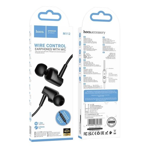 Słuchawki przewodowe douszne Jack 3,5 mm Hoco M112 czarne