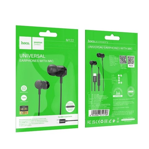 Słuchawki przewodowe douszne USB C Hoco M122 czarne
