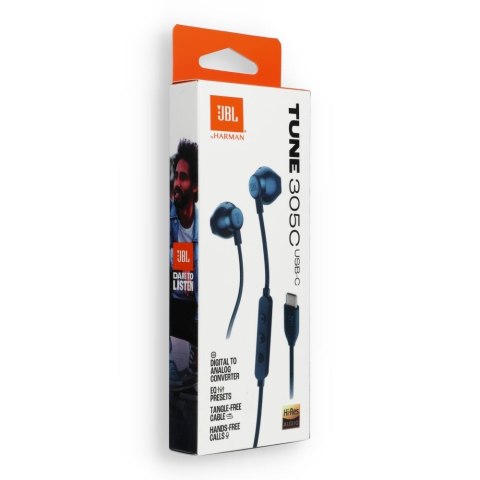 Słuchawki przewodowe douszne USB C JBL 305C niebieskie
