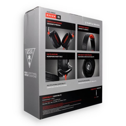 Słuchawki przewodowe nauszne Jack 3,5 mm z mikrofonem Turtle Beach Recon 70N czerwono-czarne