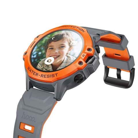 Smartwatch dla dzieci Hoco 1,28" 4G GPS z funkcją rozmowy Y107 pomarańczowy