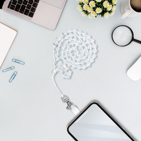 Smycz do telefonu, Zawieszka do telefonu - CRYSTAL DIAMON / długość sznura 74cm (37cm w pętli) / na szyję - biały