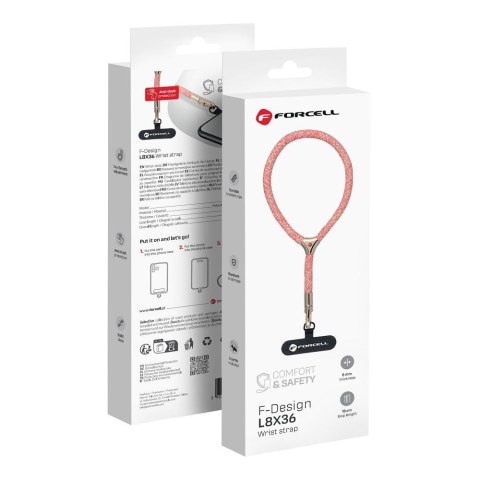 Smycz do telefonu na nadgarstek z regulacją długości Forcell F-Design L8X36 (max 18cm w pętli) różowo biała